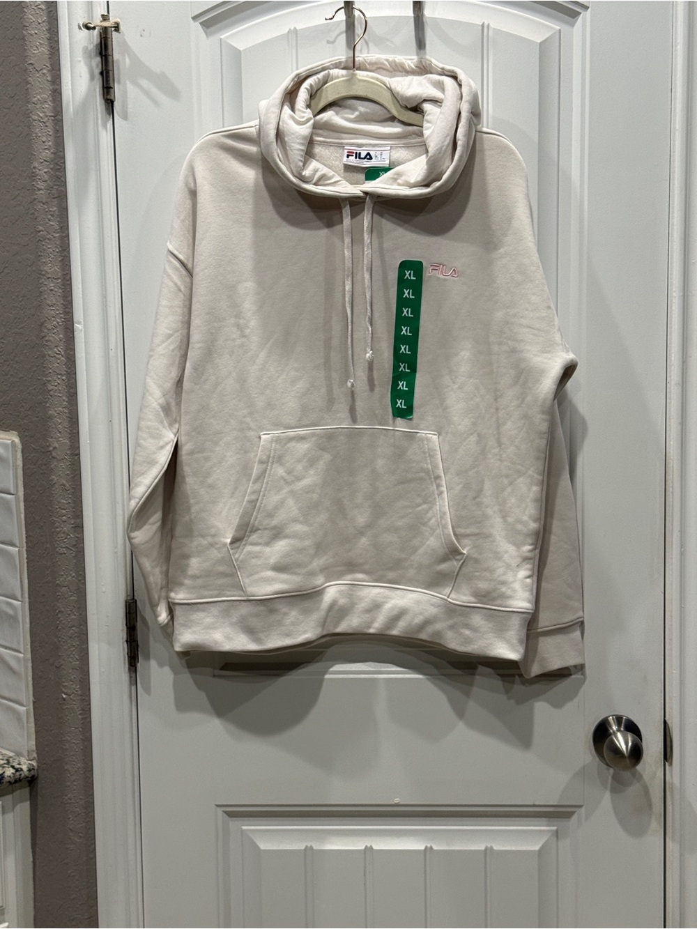 Fila Women’s Size XL Pullover Hoodie White Sand with Pink Logo NWT